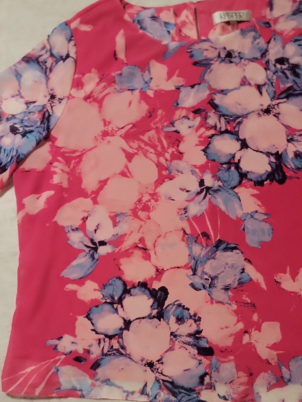 Kasper XL Pink Floral Chiffon Flounce Ruffle Sleeve Blouse Top - Picture 6 of 14